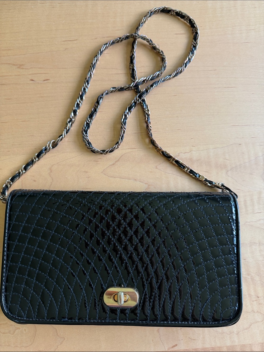 ANDE Vintage Black Patent Leather Handbag Crossbody